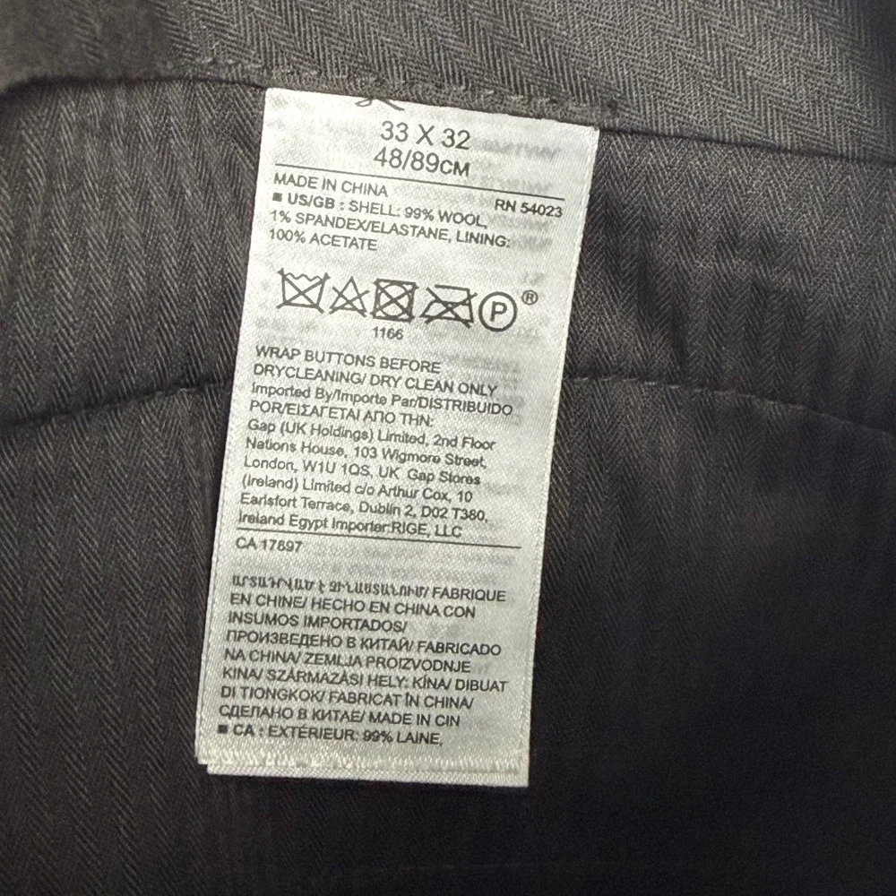 Banana Republic Marzotto Italian Wool Slim Fit Dress Pants Charcoal Grey 33x32